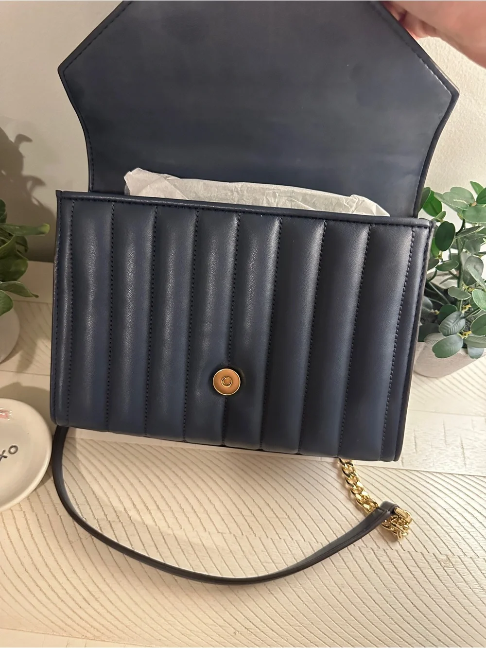 NWT Michael Kors Navy Quilted Shoulder Bag with Gold Chain